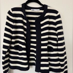 Zara navy white stripe open cardigan size S